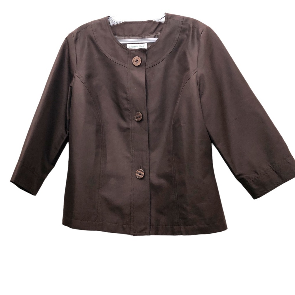 Coldwater Creek Scoop Neck Short Silk Jacket with 3/4 Sleeve W Size 8P Brown